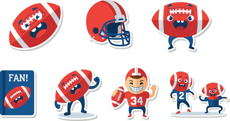 Cartoonish, stylized stickers of American football equipment and players.