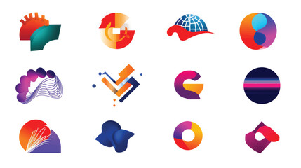 A diverse collection of colorful vector logos and abstract symbols for business identity