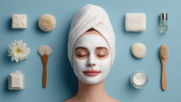 Woman face mask spa treatment relaxation skincare routine