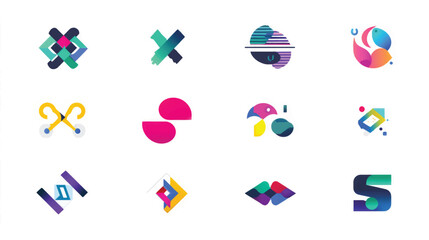 Business vector icons collection with internet and web symbols, logotypes, and signs in a flat color design