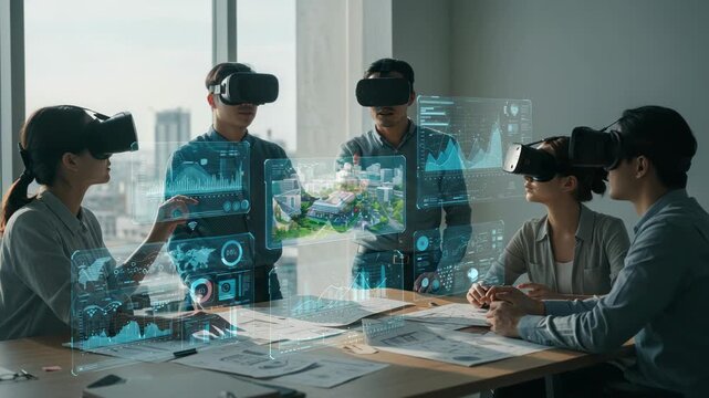 Immersive Collaboration: Business Team Utilizing VR Technology for Strategic Planning and Enhanced