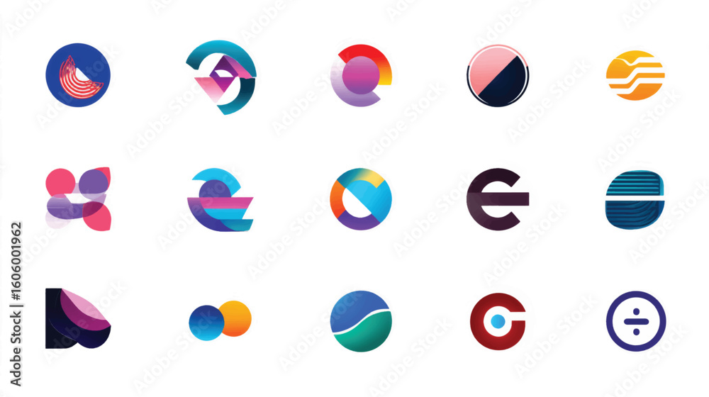 Wall mural a modern collection of abstract vector icons for web design with a glossy round button element