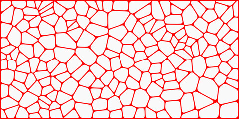  An abstract red mosaic pattern with irregular polygon shapes on a white background, creating a web-like or cracked surface appearance.