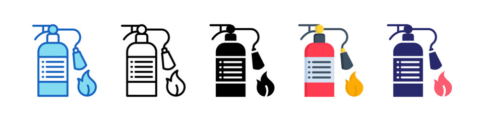 Fototapeta premium Fire Extinguisher Multiple Style Icon Set Collection. 