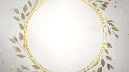 Golden wreath frame with watercolor leaves, elegant and symmetrically arranged.