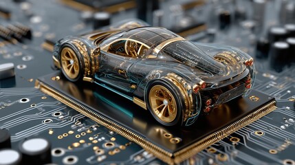 Sports Vehicle Model On Circuit Board, 3D Renderings and Graphics