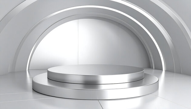 Modern presentation stage with circular backdrop for product display and marketing campaigns