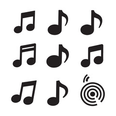 Set of 3D music note icons with melody and sound symbols in shiny vector design