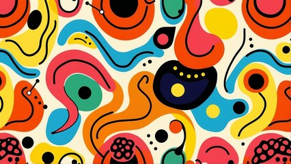 Colorful abstract shapes and lines pattern with a playful and modern design style