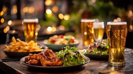 Beer and Grilled Chicken with Fries and Salad