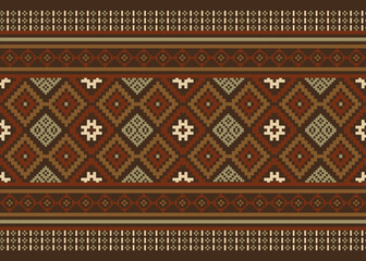 Seamless Pixel Tribal Pattern in Earth Tones &ndash; Thai Geometric Ethnic Textile and Fabric Design