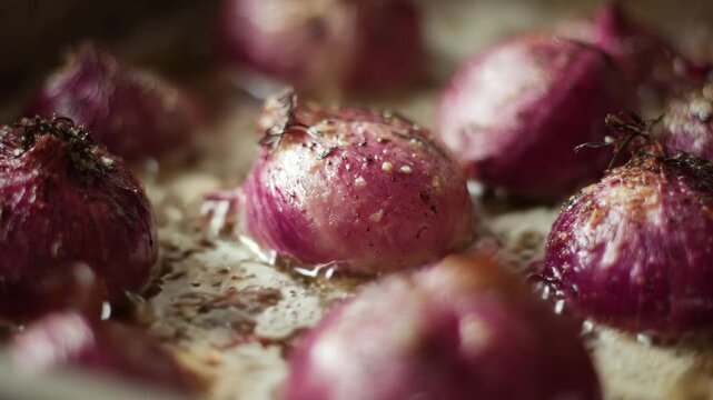 slice of onions, purple, red, bake