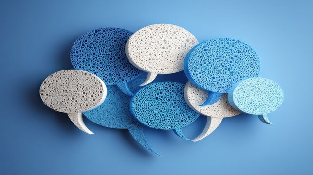 A group of speech bubbles on a blue background.