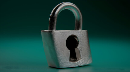 A close-up image of a silver metallic padlock with a keyhole against a blurred green background.