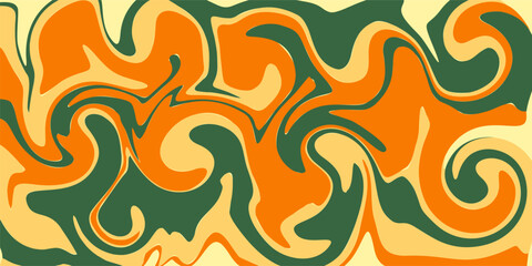 Green, orange, and yellow swirl background. Design for posters, covers, social media.