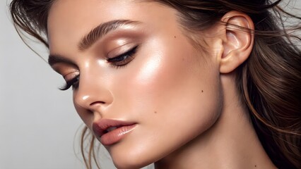 Fototapeta premium Radiant cheekbone with graphite shimmer lines, beauty editorial