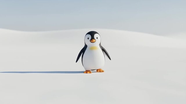 Animated Penguin Walking Cycle in a Snowy Landscape: A Cute 3D Animation for Children and Educational Purposes showing the cute animal walking on