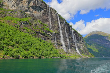 Scenic view at Geirangerfjord in Geiranger, Norway