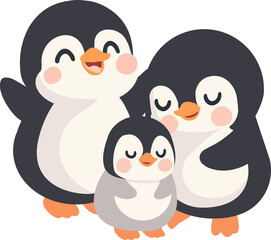 Cartoon Illustration of Penguin Family