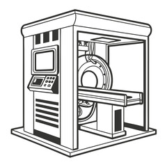 Detailed Line Art Depiction of a Modern CT Scanner Machine for Medical Diagnostics