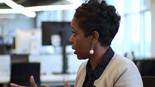 Woman speaking emphatically