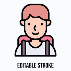 Student Boy Vector Icon, Isolated Vector Lineal Color Style Icon, Editable Stroke. 