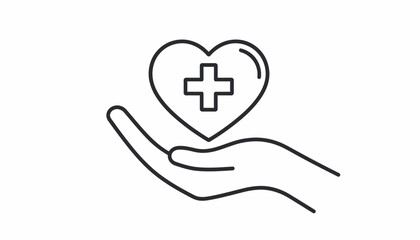 Obraz premium A hand gently cradles a heart symbol incorporating a medical cross, representing healthcare and compassion.