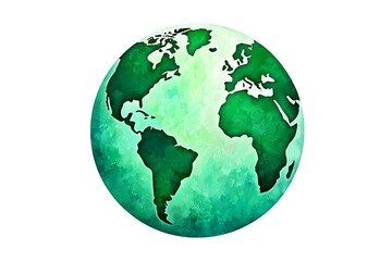 Fototapeta premium Vibrant green watercolor painting of planet earth with continents clearly visible on a white background