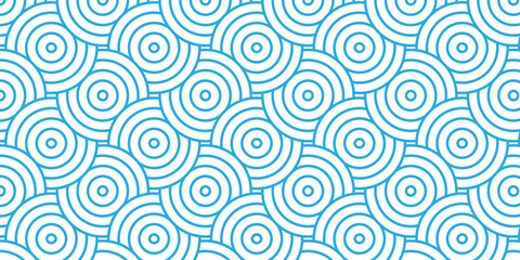 Minimal Overlapping Pattern diamond geometric wave abstract circle wave line. Blue seamless tile stripe create retro line pattern background.