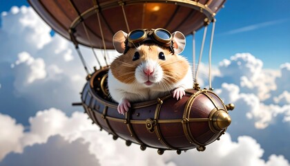 Hamster pilot in steampunk airship