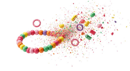 Colorful Candy Bracelet With Sprinkles Exploding On Black Background Studio Shot Of Confectionery Dessert Treat