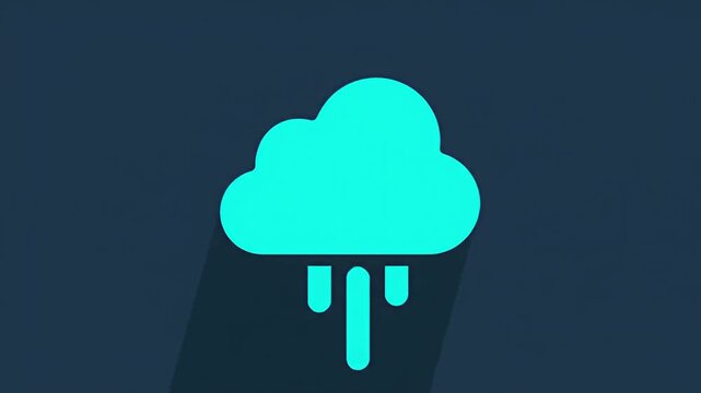 Teal cloud with rain drops graphic on dark background, long shadow