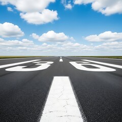 Fototapeta premium Empty runway extends into a bright blue sky.