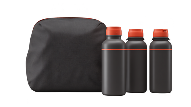 Sleek black and orange water bottles, perfect hydration for an active lifestyle.