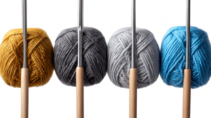 Vibrant yarn balls and knitting needles, a colorful array of crafting possibilities.