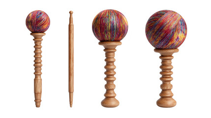Pair of wooden mallets wrapped in yarn, tools for crafting and hobby projects yarn.
