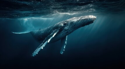 Fototapeta premium Humpback Whale Swimming Gracefully Underwater