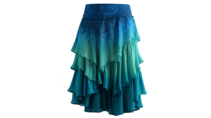 Exquisite blue and green dress with flowing skirt, a stunning choice for special occasions.