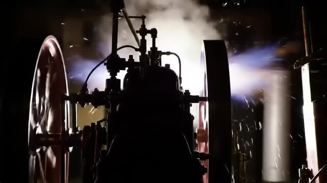 Steam Engine Sparks with Night, and Industrial.