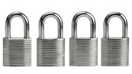 Enhanced security, four padlocks on a dark background symbolizing protection and privacy.