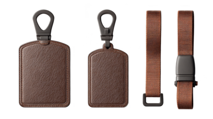 Set of 3 vintage brown luggage tags for travel classic style baggage identification.