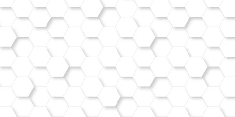 Fototapeta premium Seamless pattern with hexagons. Hexagonal structure futuristic white background and Embossed Hexagon. Hexagonal honeycomb pattern background with space for text. Abstract Technology, Futuristic. 