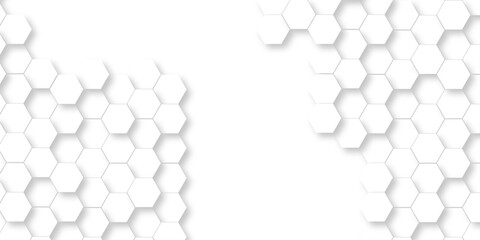 Seamless pattern with hexagons. Hexagonal structure futuristic white background and Embossed Hexagon. Hexagonal honeycomb pattern background with space for text. Abstract Technology, Futuristic.	