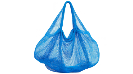 Reusable blue mesh shopping bag, ecofriendly, sustainable, and lightweight for groceries everyday use.