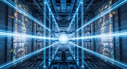 Futuristic Data Core with Digital Light Beams – Sci-Fi Quantum Server Room
