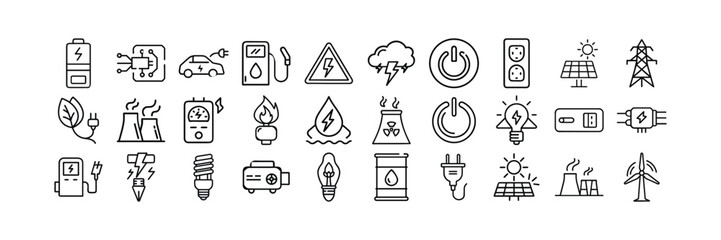 Energy and Power Line Art Icons – Clean Vector Icon Set