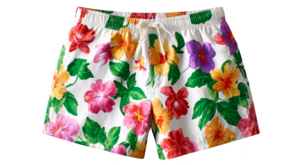 Stylish white shorts with colorful floral print, perfect for summer beach outings and casual wear.