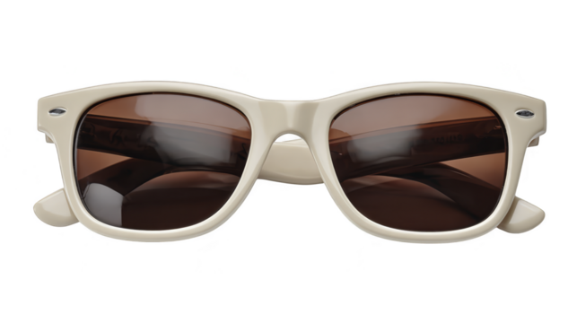 Classic white sunglasses with brown lenses, uv protection and stylish summer accessory.