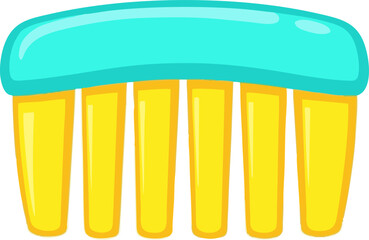 Cartoon Comb with Turquoise Top and Yellow Teeth, Simple and Playful Design.