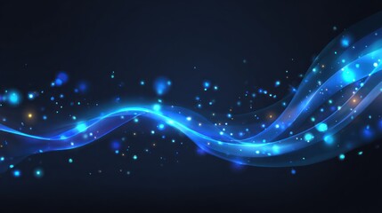 Obraz premium Abstract design with glowing blue waves and glittering particles.